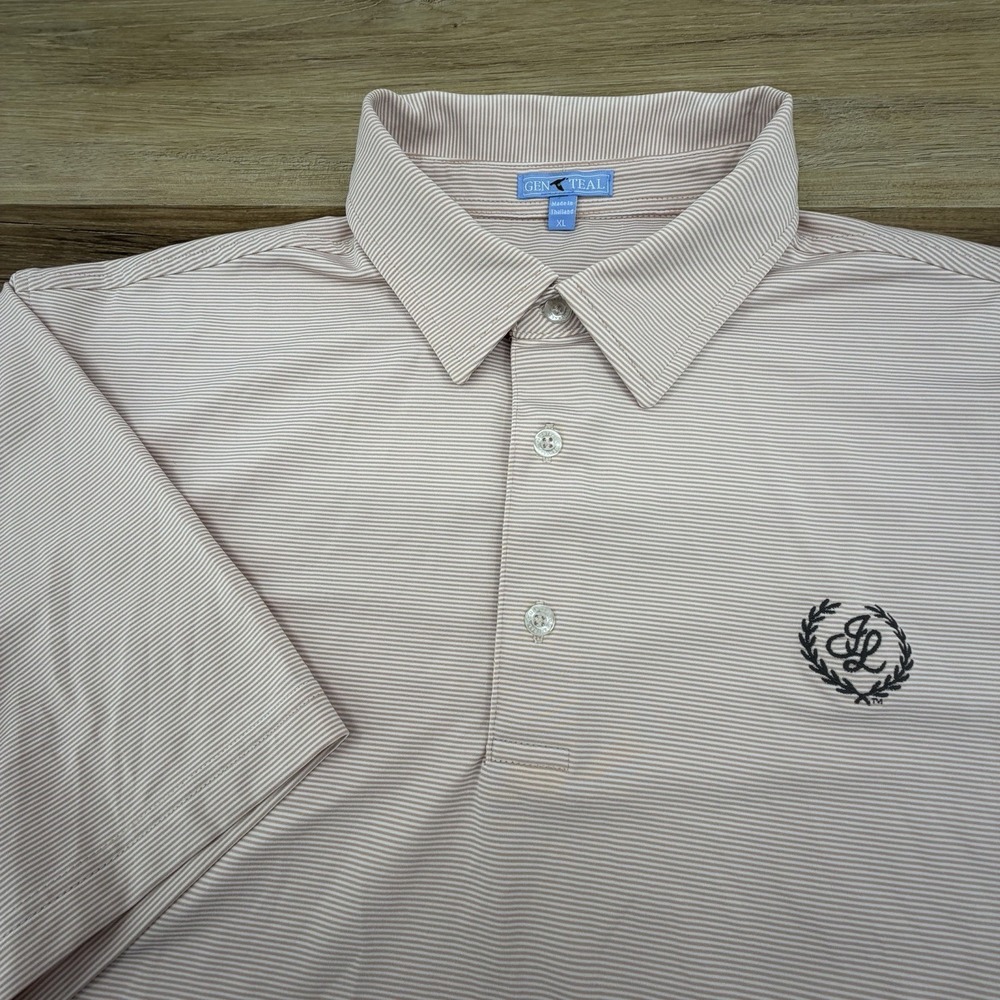 GenTeal Polo Shirt Mens XL Brown Stripe Golf Performance Lightweight Casual